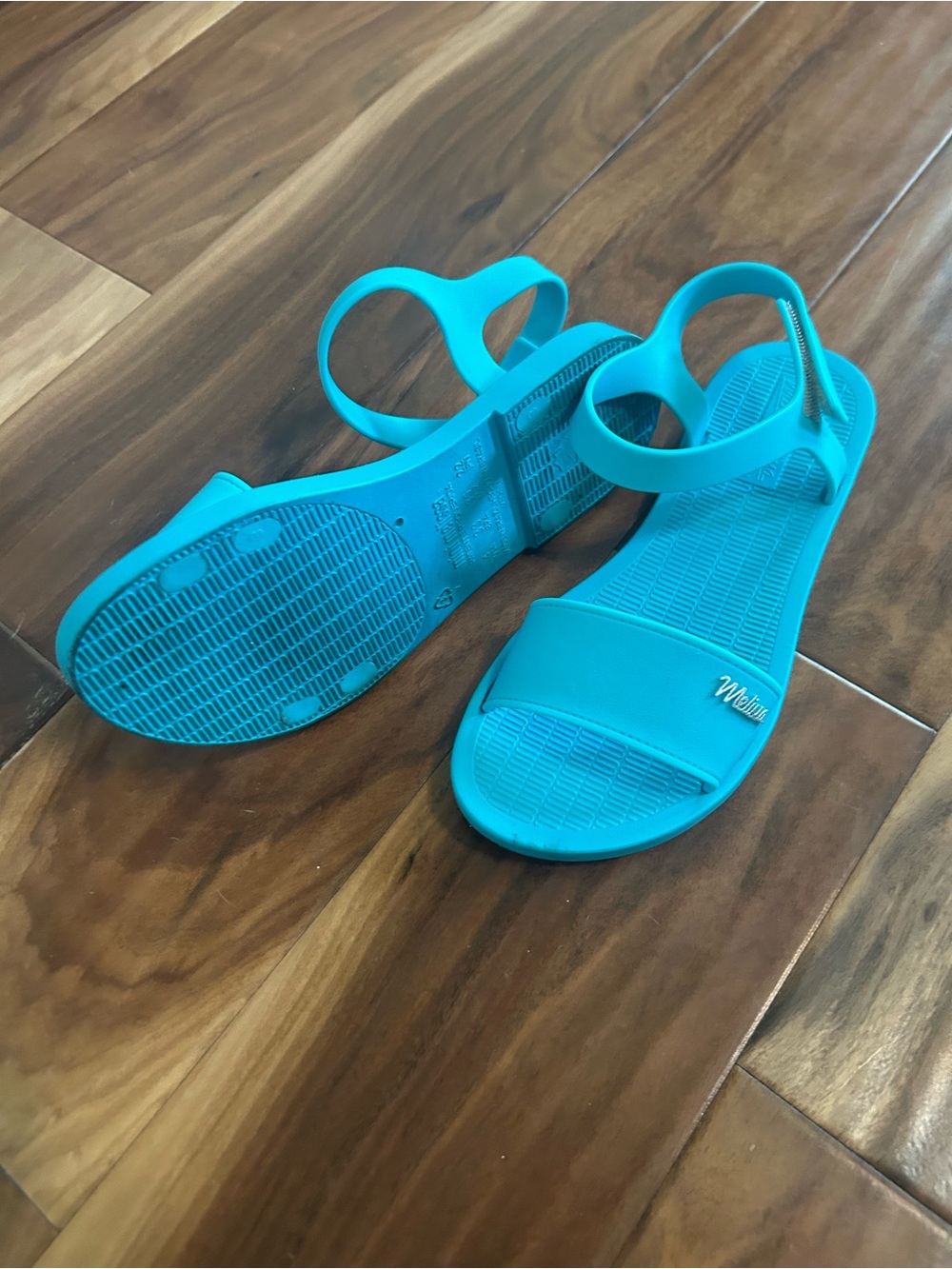 Mini Melissa Bright Turquoise Jelly Sandals with Ankle Strap